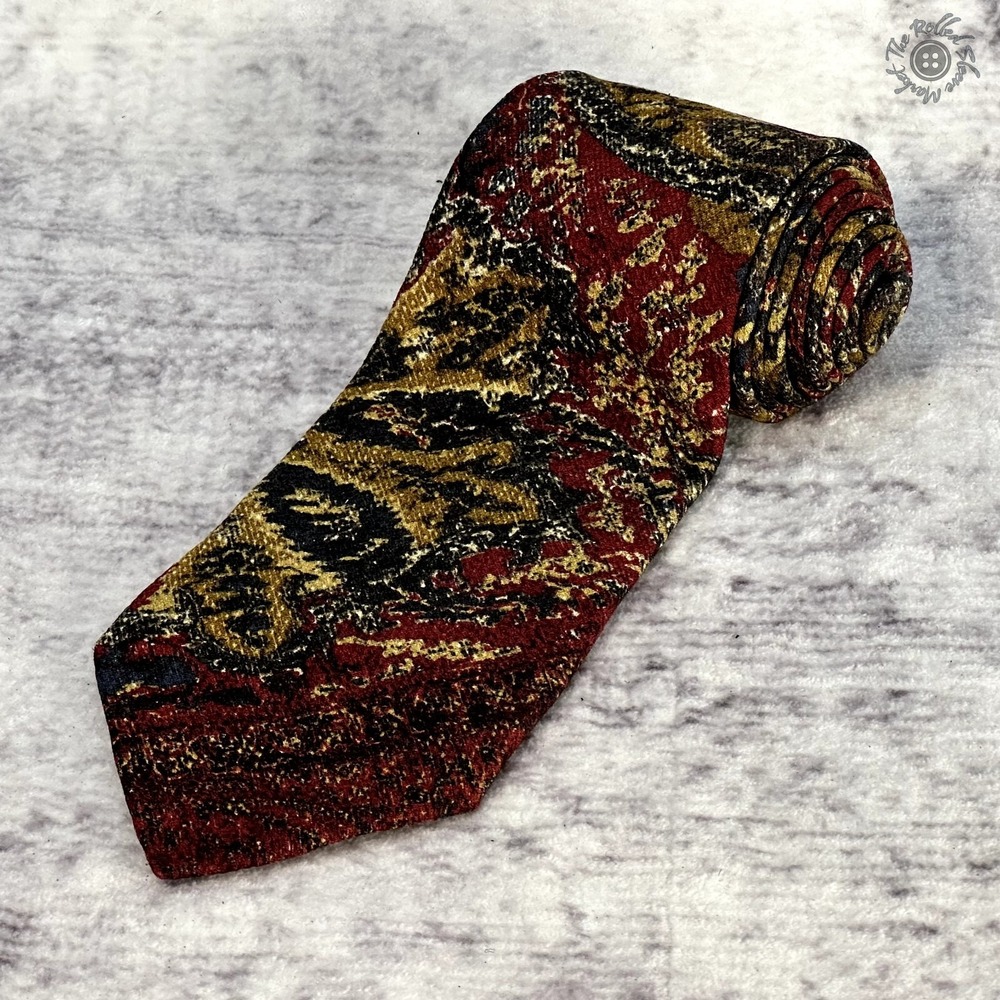Ermenegildo Zegna Tie - 100% Silk - Made In Italy - Red‎ & Gold Abstract Luxury